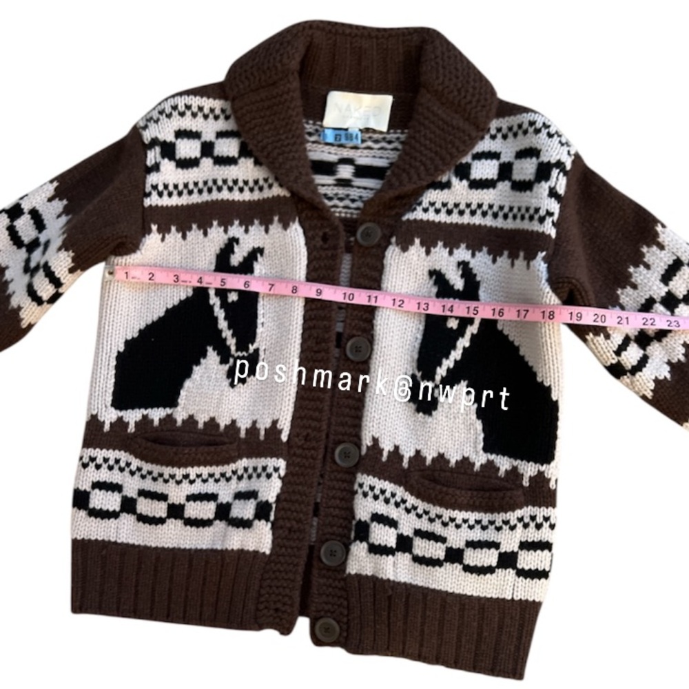 Naked Cashmere 🐴 Ryder Cardigan Intarsia Knit Sweater Horse Pony Brown Black XS - Picture 11 of 13